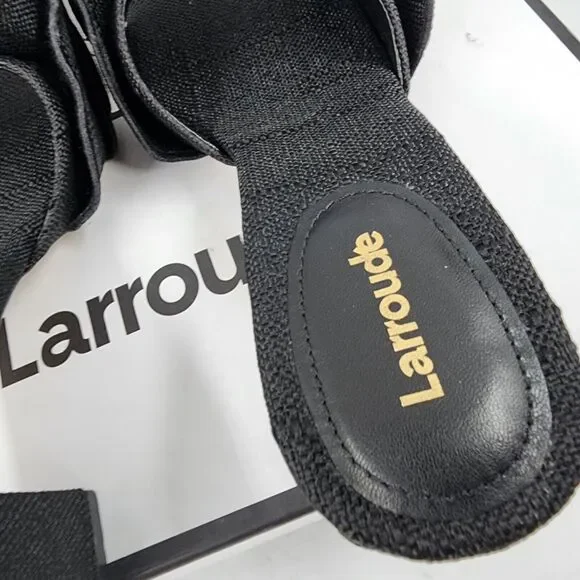 Larroude Brigitte Ruffle Slip On High Heel Sandals Women's 6 Black Open Toe